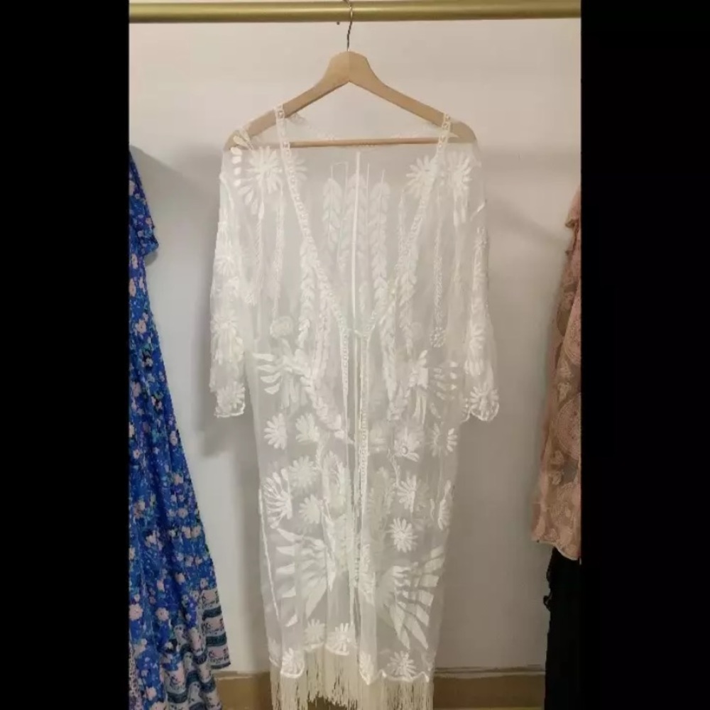 SOLD OUT Boho Embroidered Sheer Lace Kimono Wrap Robe - Picture 3 of 5